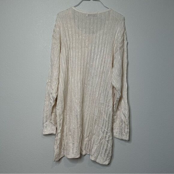 Diane Von Furstenberg Size 3X Sheer Metallic Cable Knit Sweater Top Lagenlook - Picture 6 of 11
